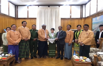 Paid a farewell courtesy call on H. E. Dr. Myint Naing, Chief Minister of Sagaing Region, 7 Ministers being present. CM hosted a farewell lunch. Discussed various connectivity projects-Kalewa-Yargyi, 69 Bridges, ICP, Tamu, Lahe Project, Industrial Training Centre , Monywa, Coordinated Bus Service, Projects in Naga Self Admn. Zone, proposal for Drainage system, men football team and cultural troupes to be sent to Manipur, ITEC and ICCR Scholarships. CM and all Ministers spoke highly about the Consulate's role in strengthening Bilateral relations in various fields in last 3 years.